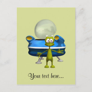Carte Postale Alien UFO Espace Dessin Animé Mignon Personnalisé
