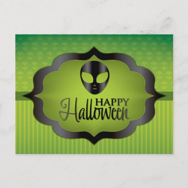 Carte Postale Alien vert d'Halloween (Devant)