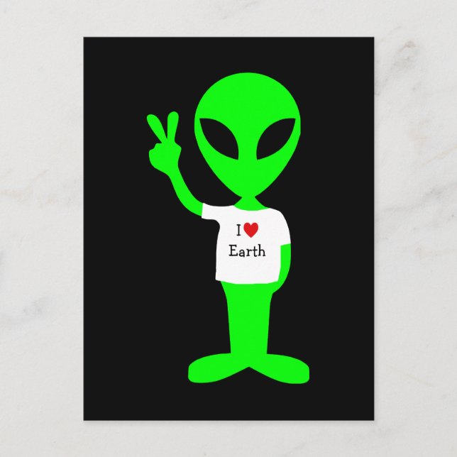 Carte Postale Alien vert "I Love Earth" (Devant)