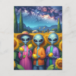 Carte Postale Aliens avec des citrons dans des tournesols