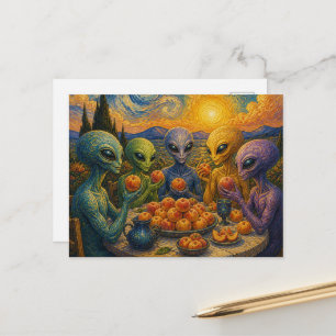 Carte Postale Aliens Colorés Avec Des Pêches Faux Van Gogh