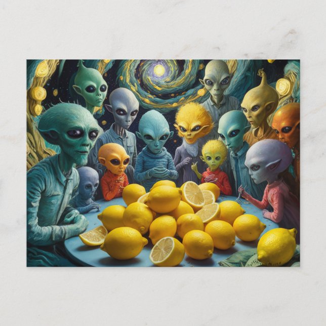 Carte Postale Aliens et citrons (Devant)