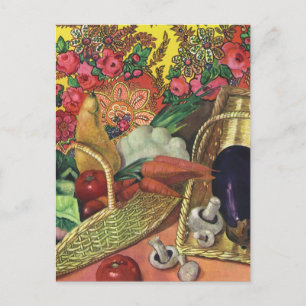 Carte Postale Alimentation Biologique, Légumes de jardin, Fleurs