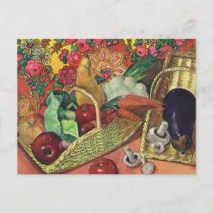 Carte Postale Alimentation Biologique, Légumes de jardin, Fleurs