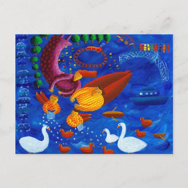 Carte Postale Alimentation des canards Peinture d'art contempora (Devant)