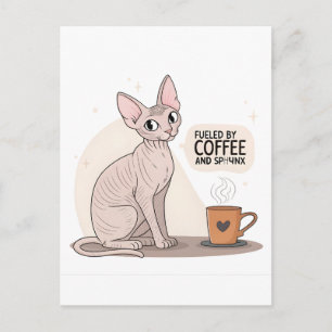Carte Postale Alimenté par du café et une illustration de chat S