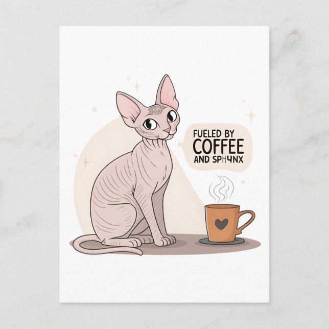 Carte Postale Alimenté par du café et une illustration de chat S (Devant)
