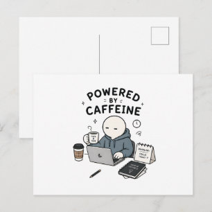 Carte Postale Alimenté par la caféine Mème drôle de travail