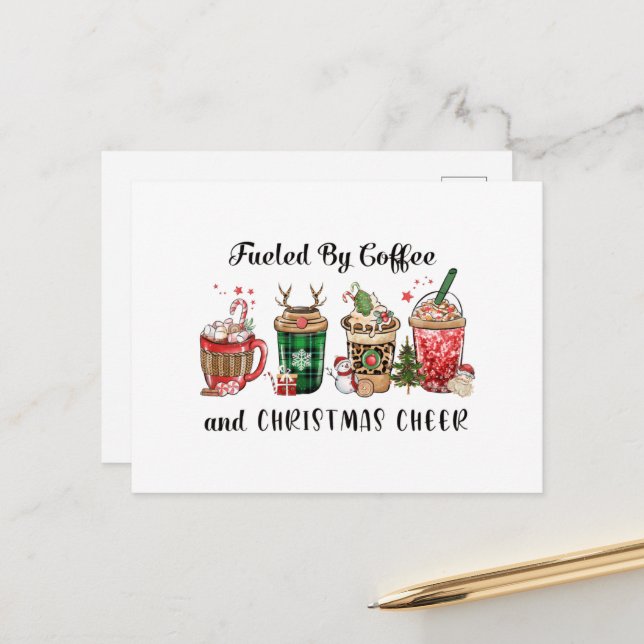 Carte Postale Alimenté par le café et la joie de Noël (Devant/Arrière en situation)