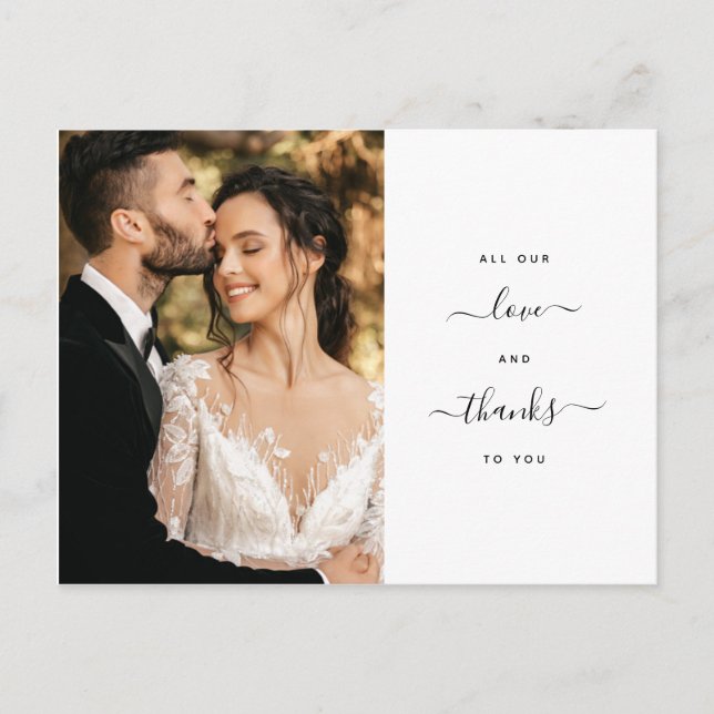Carte Postale All Our Love Modern Script Merci Photo Mariage (Devant)