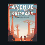 Carte Postale Allée des Baobabs Madagascar Art Vintage<br><div class="desc">Conception de l'illustration vectorielle de l'Allée des Baobabs. L'Allée des Baobabs,  ou Avenue des Baobabs,  est un groupe important de baobabs de Grandidier qui bordent la route non goudronnée n°8 entre Morondava et Belon'i Tsiribihina.</div>