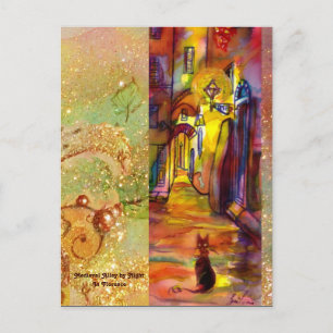 CARTE POSTALE ALLÉE MÉDIÉVALE EN NUIT À FLORENCE