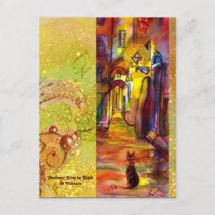 CARTE POSTALE ALLÉE MÉDIÉVALE EN NUIT À FLORENCE