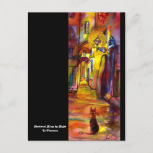 Carte Postale ALLÉE MÉDIÉVALE PAR NUIT À FLORENCE noir