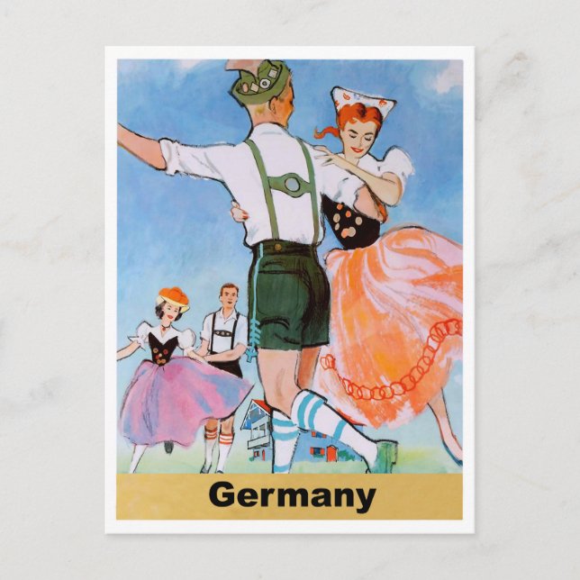 Carte Postale Allemagne, couples dansant la polka en costumes fo (Devant)