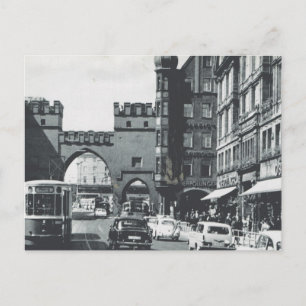 Carte Postale Allemagne vintage, Munich, City trams et passerell