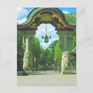Carte Postale Allemagne vintage, Zoo de Berlin, Entrée éléphante