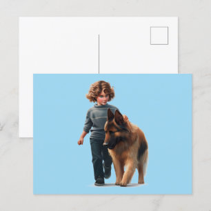 Carte Postale Allemand Shepard et garçon