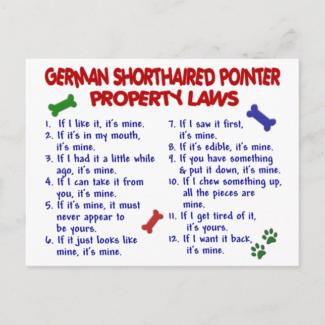Carte Postale ALLEMAND SHORTHAIRED POINTER Property Laws 2 (Devant)