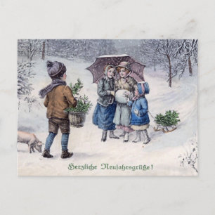 Carte Postale Allemand Vintage "Herzliche Neujahrsgrusse"