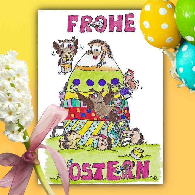 Carte postale allemande Happy Easter Cartoon (Créateur téléchargé)