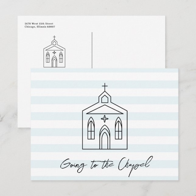 Carte Postale Aller à la Chapelle Mariage Bleu Save the Date (Devant / Derrière)