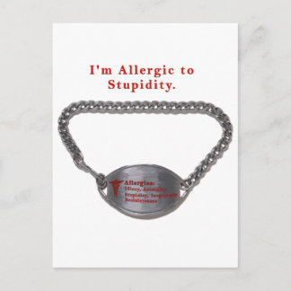Carte Postale Allergie à Stupid Funny Alert Bracelet Humour