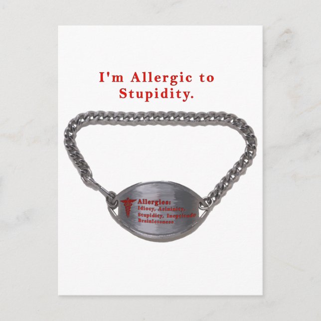 Carte Postale Allergie à Stupid Funny Alert Bracelet Humour (Devant)