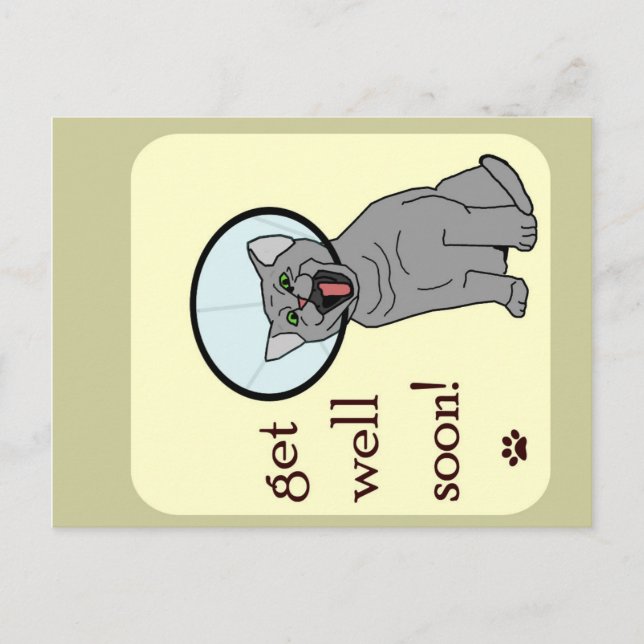 Carte Postale Allez-y bientôt | Chat avec cône (Devant)