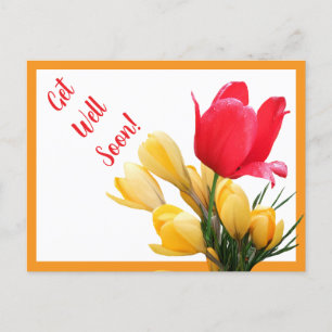 Carte Postale Allez-y bientôt joli rouge tulip jaune crocus fun
