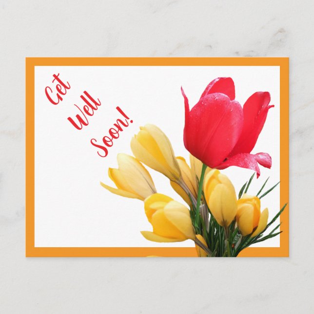 Carte Postale Allez-y bientôt joli rouge tulip jaune crocus fun (Devant)