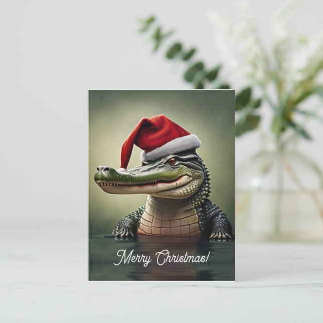 Carte Postale Alligator amusant à Santa Hat (Debout devant)