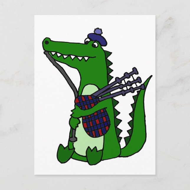 Carte Postale Alligator drôle qui joue de la cornemuse (Devant)