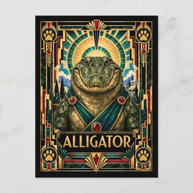 Carte Postale Alligator, faune Art déco (Devant)
