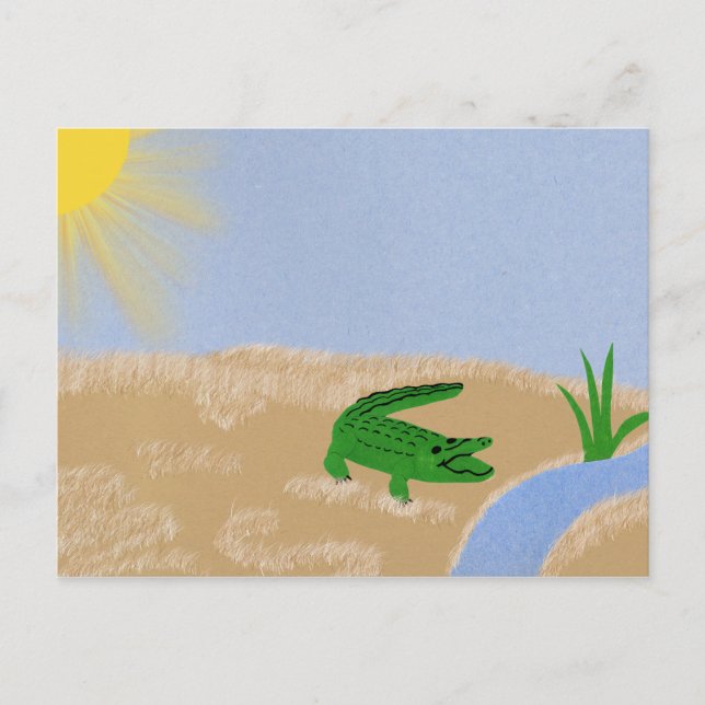 Carte Postale Alligator Green Whimsical Cartoon Art (Devant)