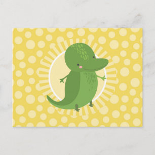 Carte Postale Alligator Mignon - Crocodile Jaune Vert Drôle