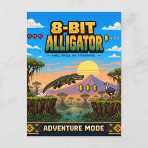 Carte Postale Alligator, Pixel Art Rétro 8 Bits