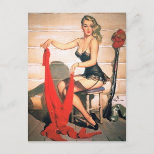 Carte Postale Allons à la chasse - Vintage Pin-up Art