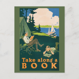 Carte Postale Allons camper et lisons un livre