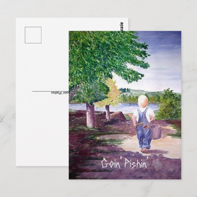 Carte postale - Allons pêcher (Devant / Derrière)