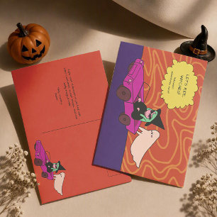 Carte Postale Allons-y, Sorcières ! Halloween de fantôme et sorc