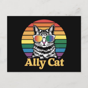 Carte Postale Ally Cat LGBT Rainbow Flag LGBTQ Cadeau