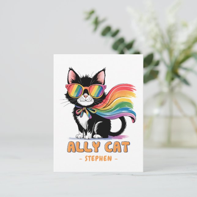 Carte Postale Ally Cat - Rainbow Cat LGBTQ Pride (Debout devant)
