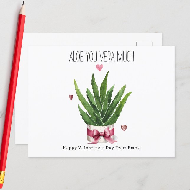 Carte Postale Aloe You Vera Beaucoup Pun Classroom Valentine (Créateur téléchargé)