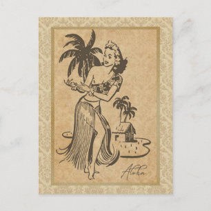 Carte Postale Aloha Fille Hawaïenne 1 Reproduction Vintage