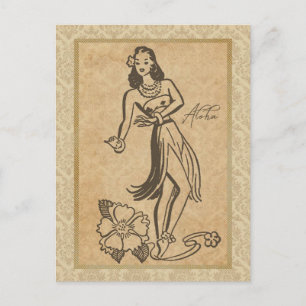 Carte Postale Aloha Fille Hawaïenne 2 Reproduction Vintage