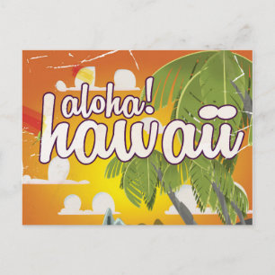 Carte Postale Aloha ! Hawaï ! affiche de voyage vintage dessin a