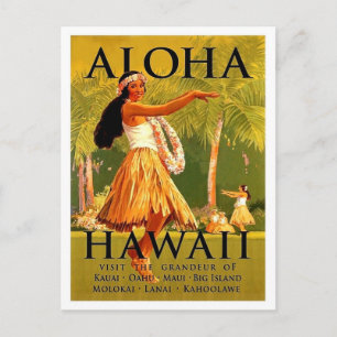 Carte Postale Aloha Hawaii, danse de hula girl, voyage vintage