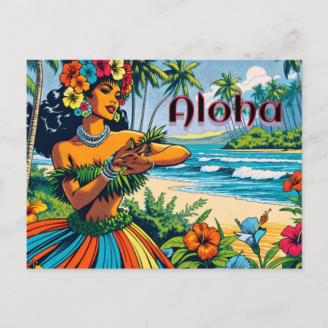 Carte Postale Aloha | Hawaii Hula Dancer sur la plage (Devant)