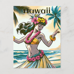 Carte Postale Aloha   Hawaii Hula Dancer sur la plage